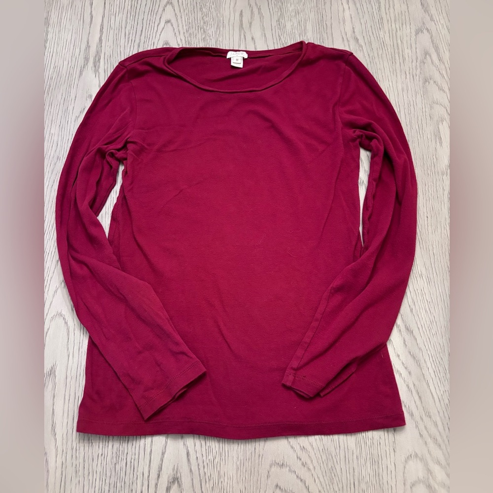 I. Crew Maroon Long Sleeve Cotton Tee Size S